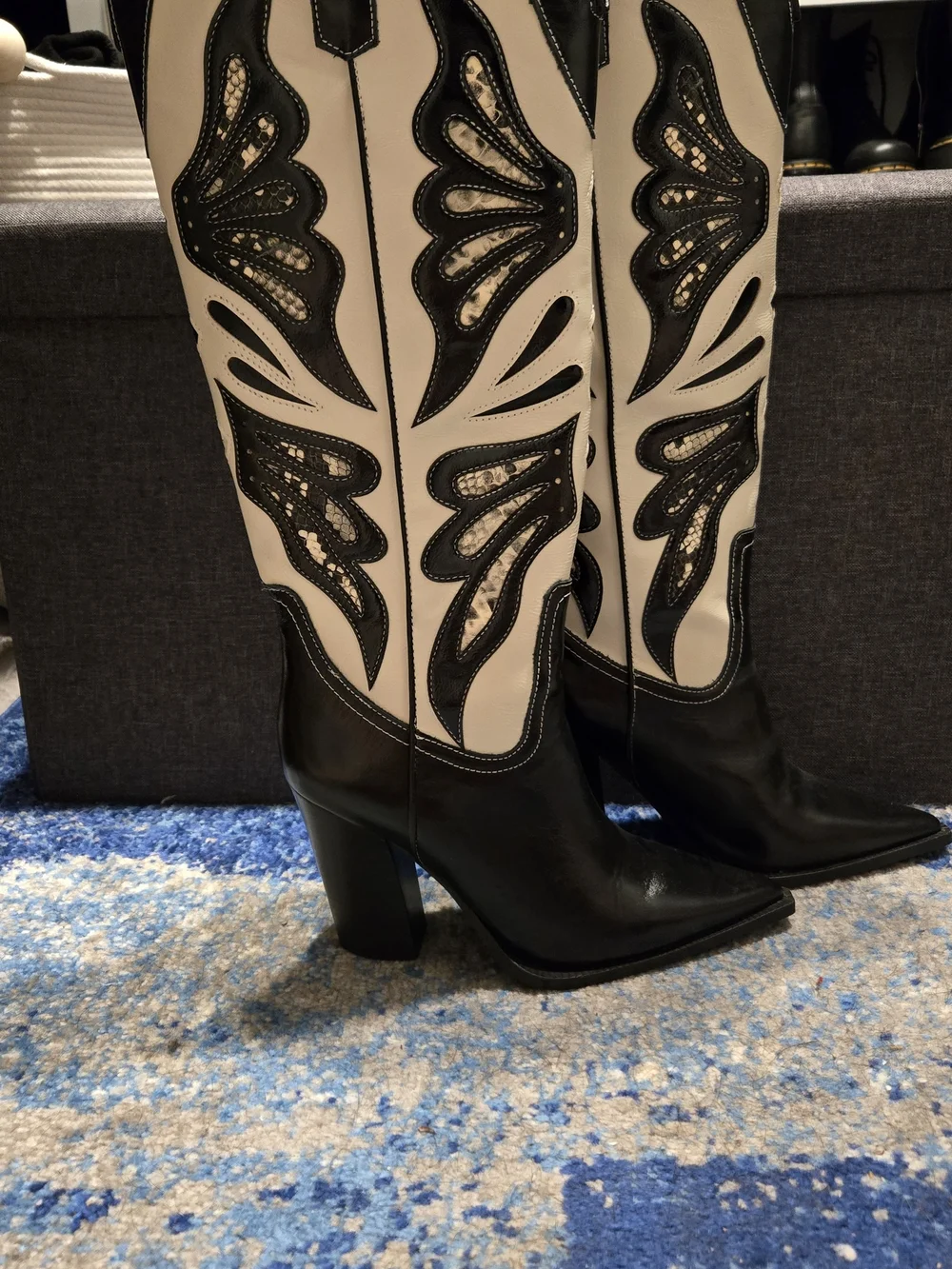 Steve Madden Kaz Black and Cream Western Tall Boots